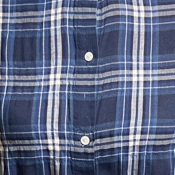 Nili Lotan Vivian Tribeca Design Shirt Navy White Plaid Ruffle Neck Medium - Picture 12 of 12